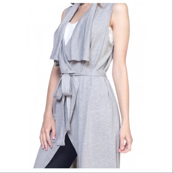 LAST CHANCE Grey Hacci Open Long Line Vest NWT - Picture 1 of 7